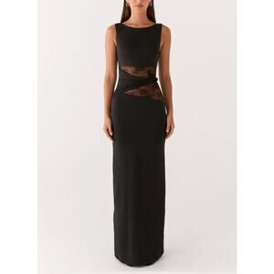 Peppermayo Karma Sheer Lace Panel Maxi Dress Black 12